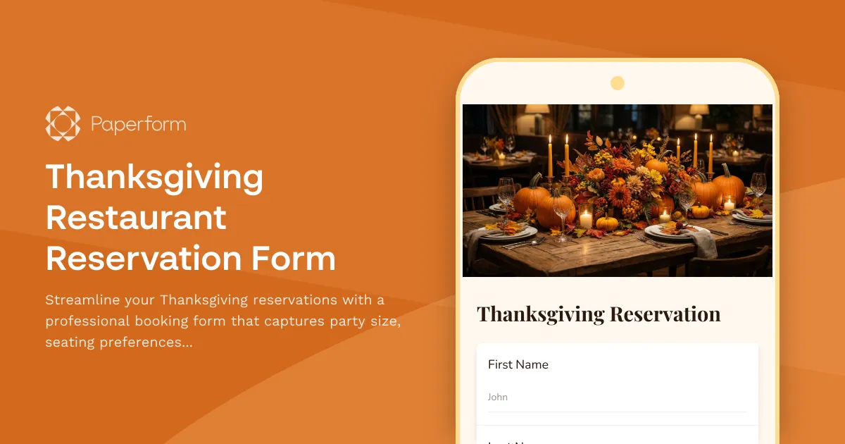 Thanksgiving Restaurant Reservation Form