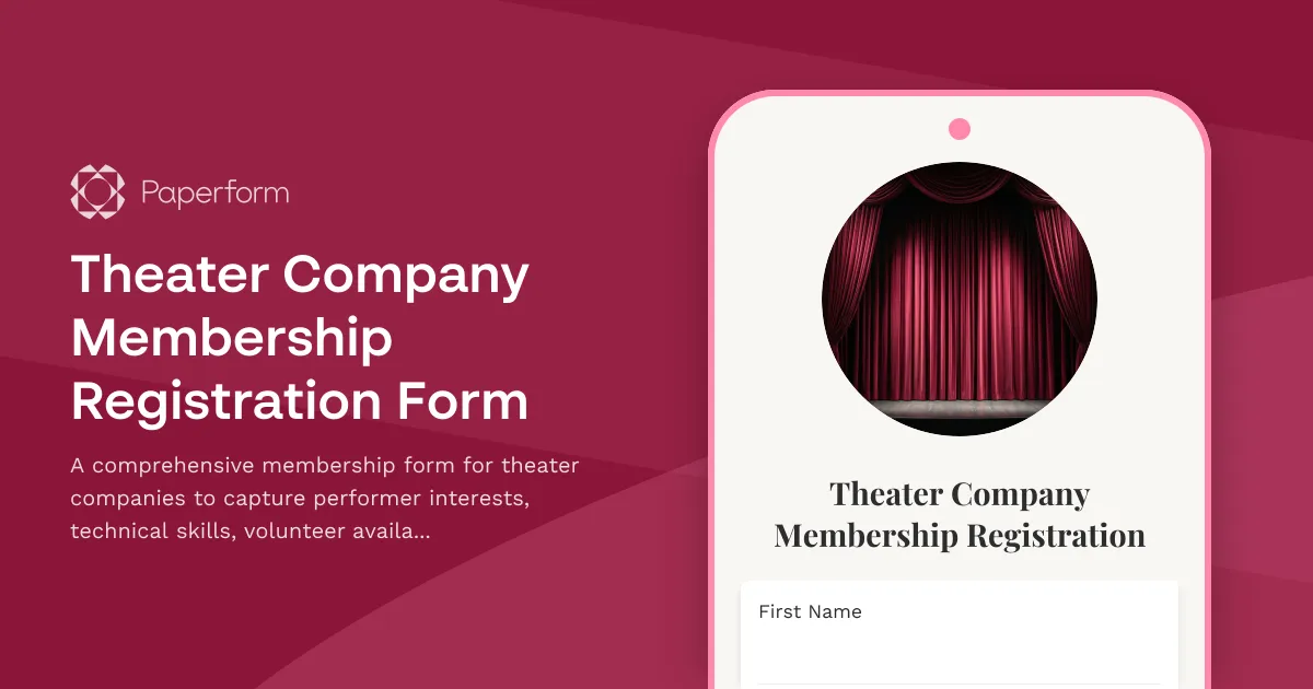 Theater Company Membership Registration Form