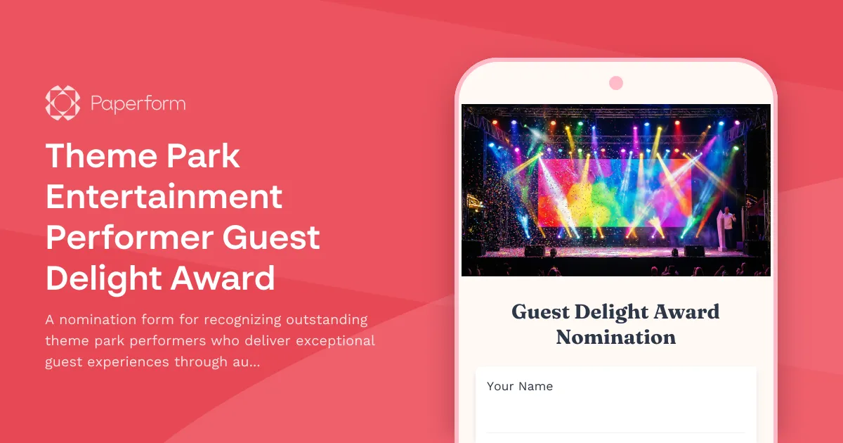 Theme Park Entertainment Performer Guest Delight Award