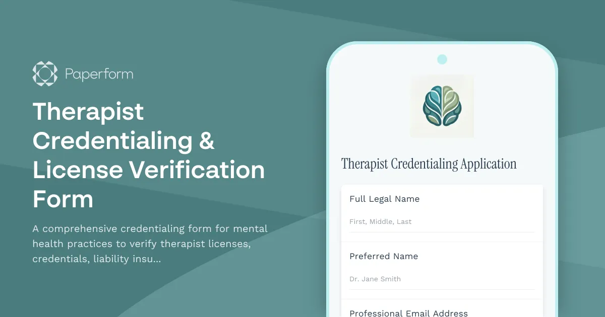 Therapist Credentialing & License Verification Form