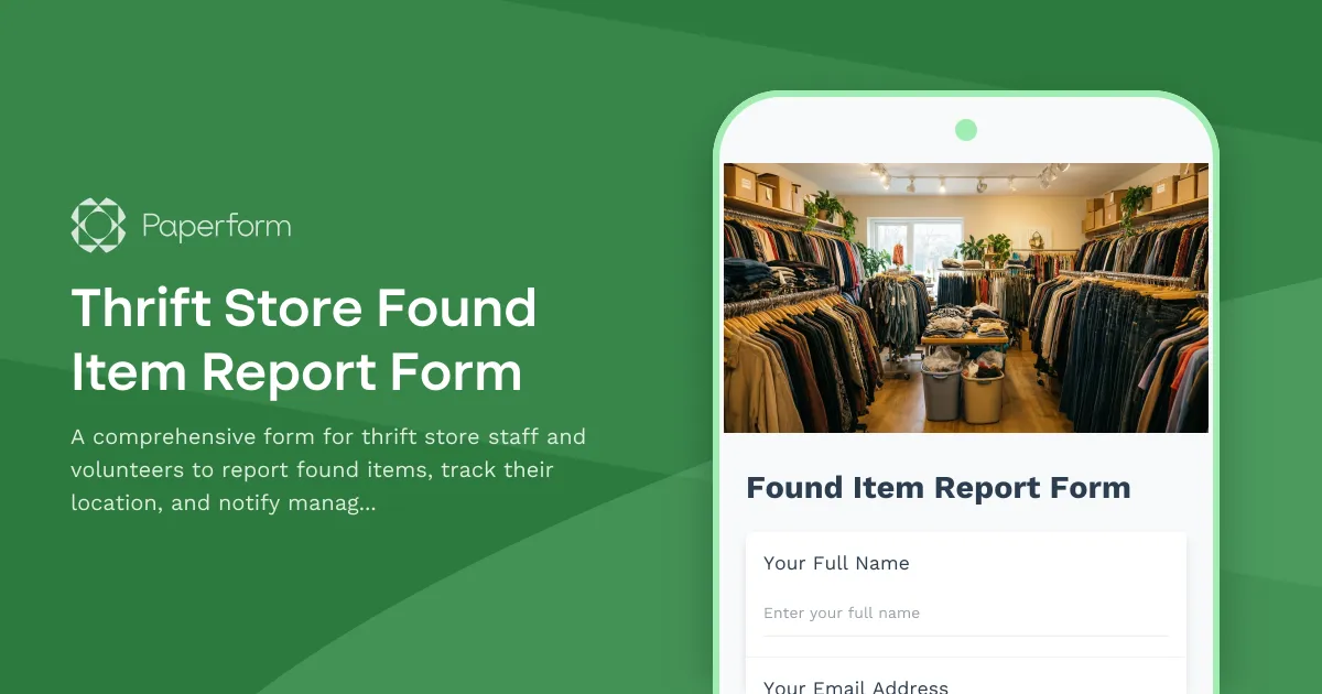 Thrift Store Found Item Report Form