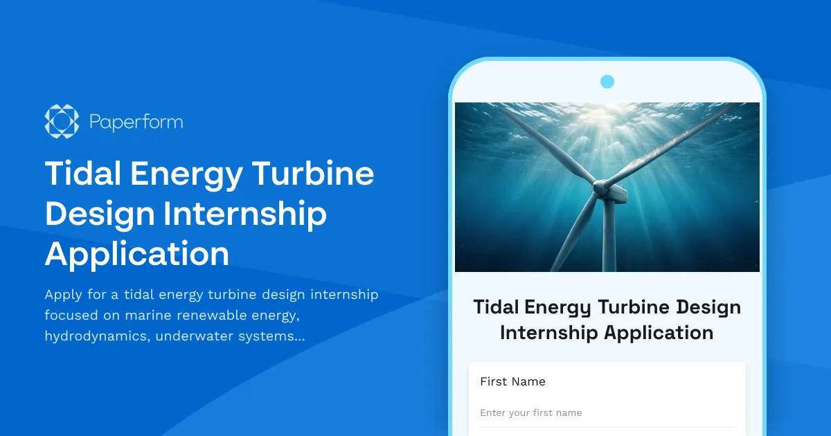 Tidal Energy Turbine Design Internship Application
