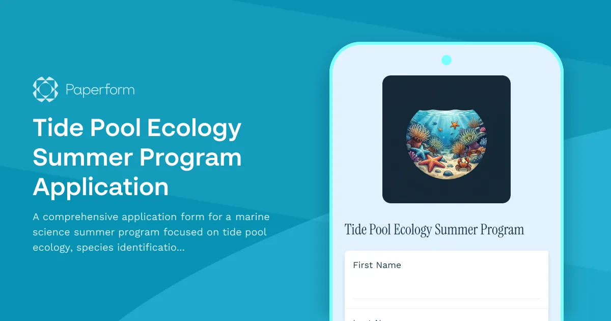 Tide Pool Ecology Summer Program Application