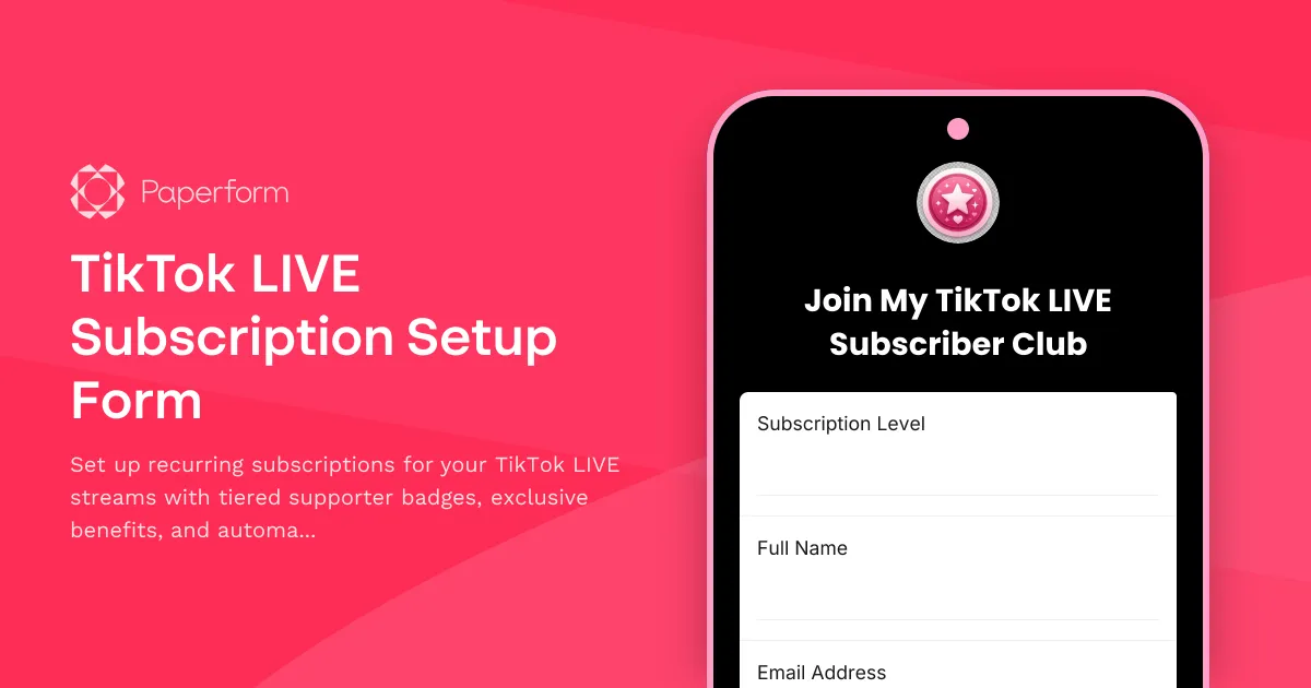 TikTok LIVE Subscription Setup Form