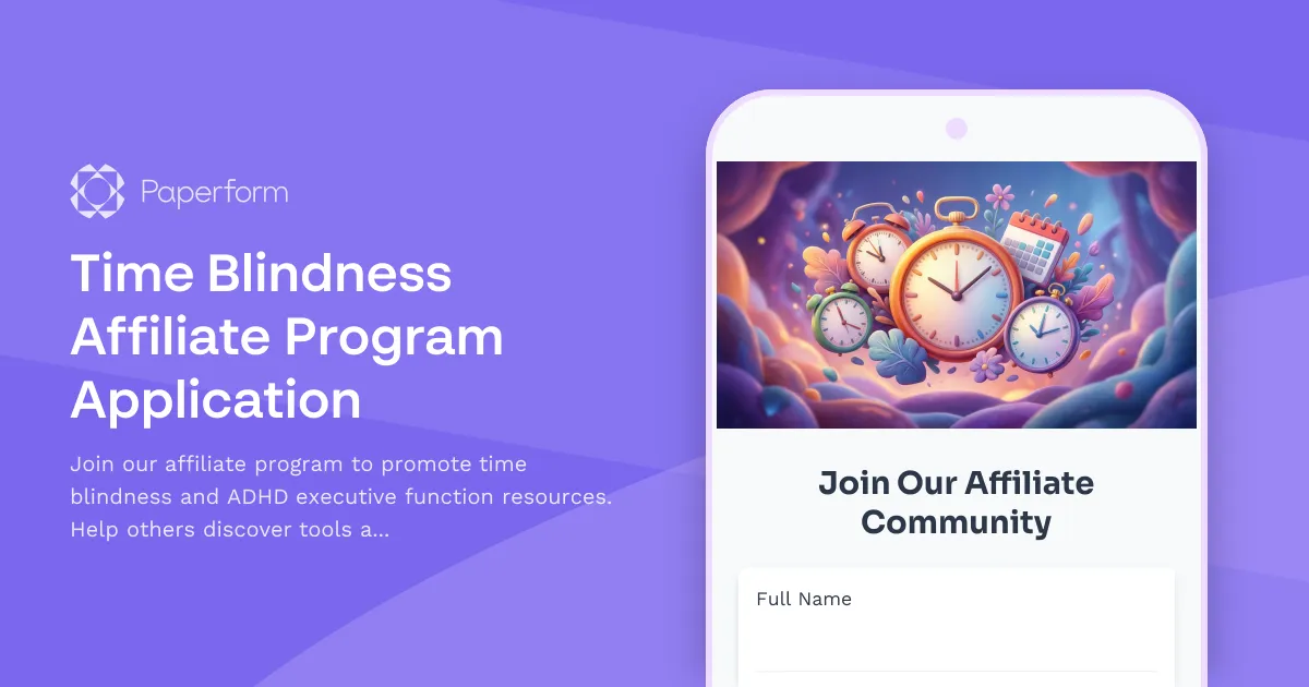 Time Blindness Affiliate Program Application