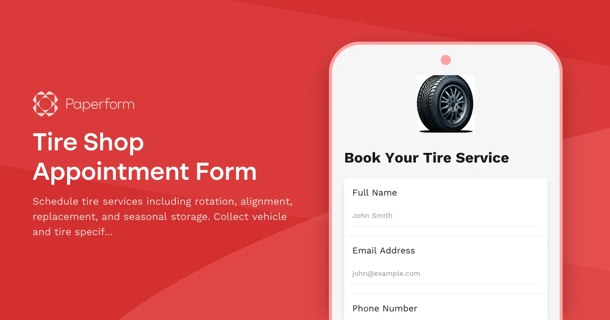 Tire Shop Appointment Form