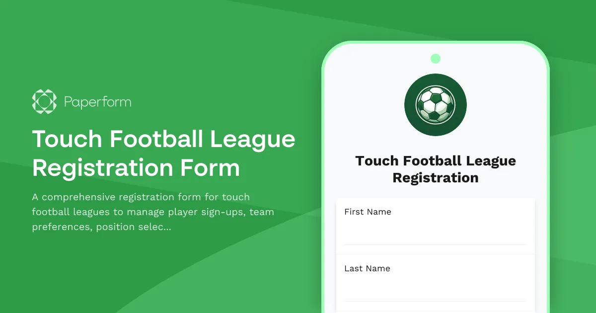 Touch Football League Registration Form