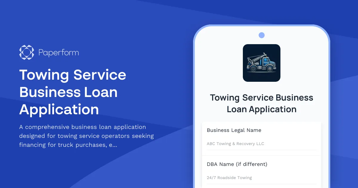 Towing Service Business Loan Application
