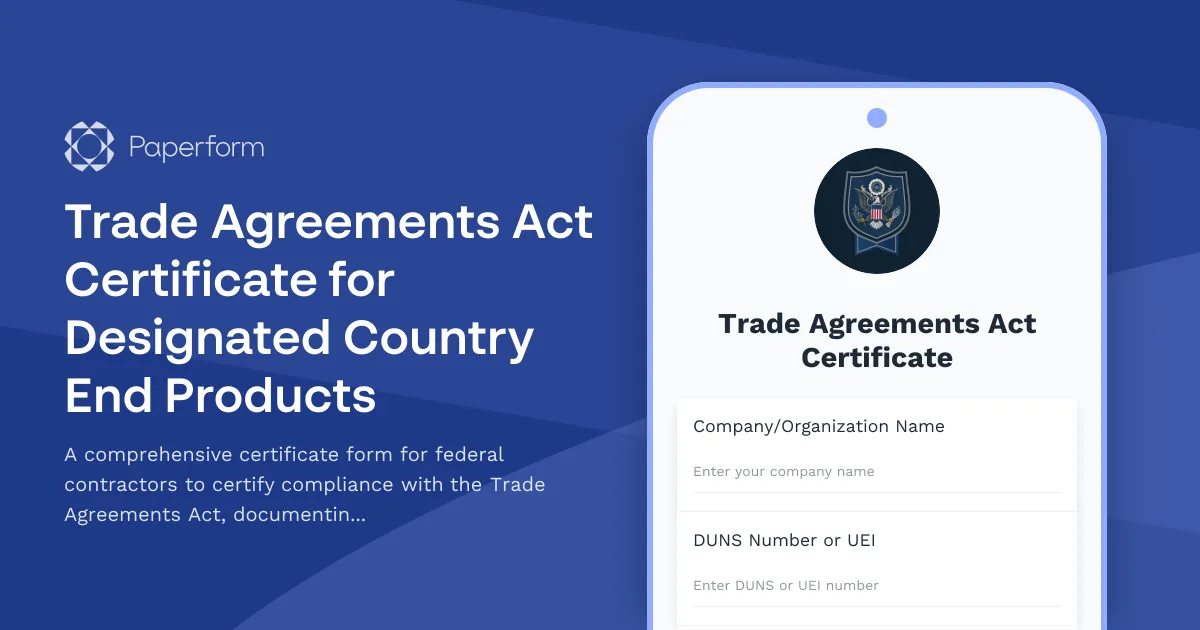 Trade Agreements Act Certificate for Designated Country End Products