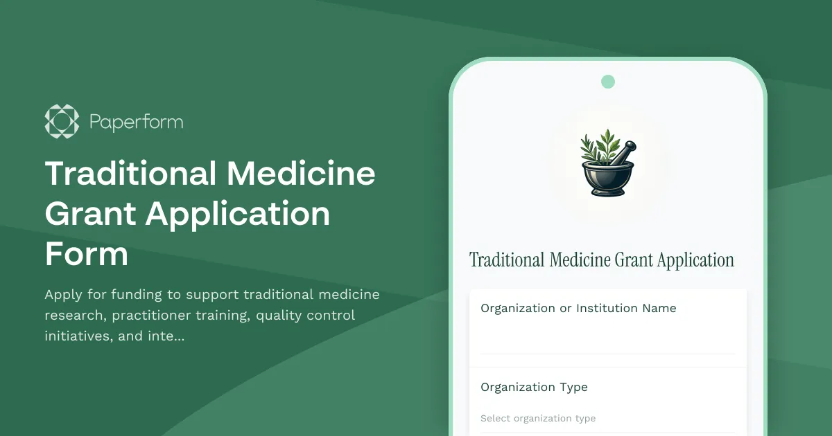 Traditional Medicine Grant Application Form