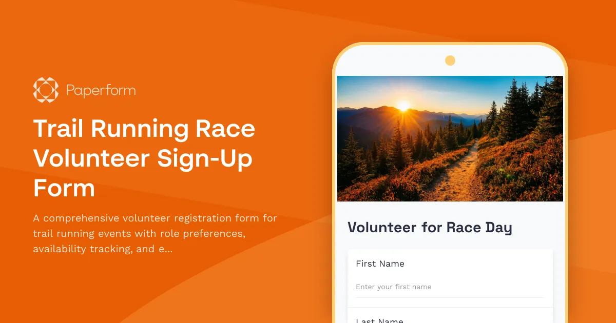 Trail Running Race Volunteer Sign-Up Form