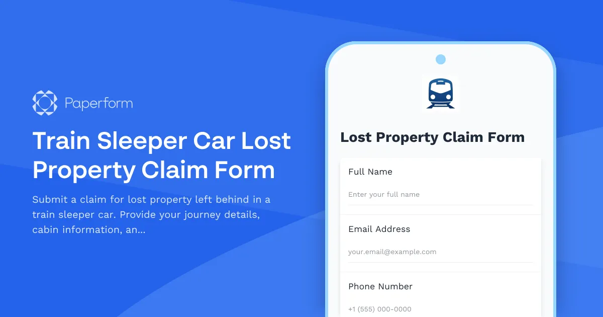 Train Sleeper Car Lost Property Claim Form