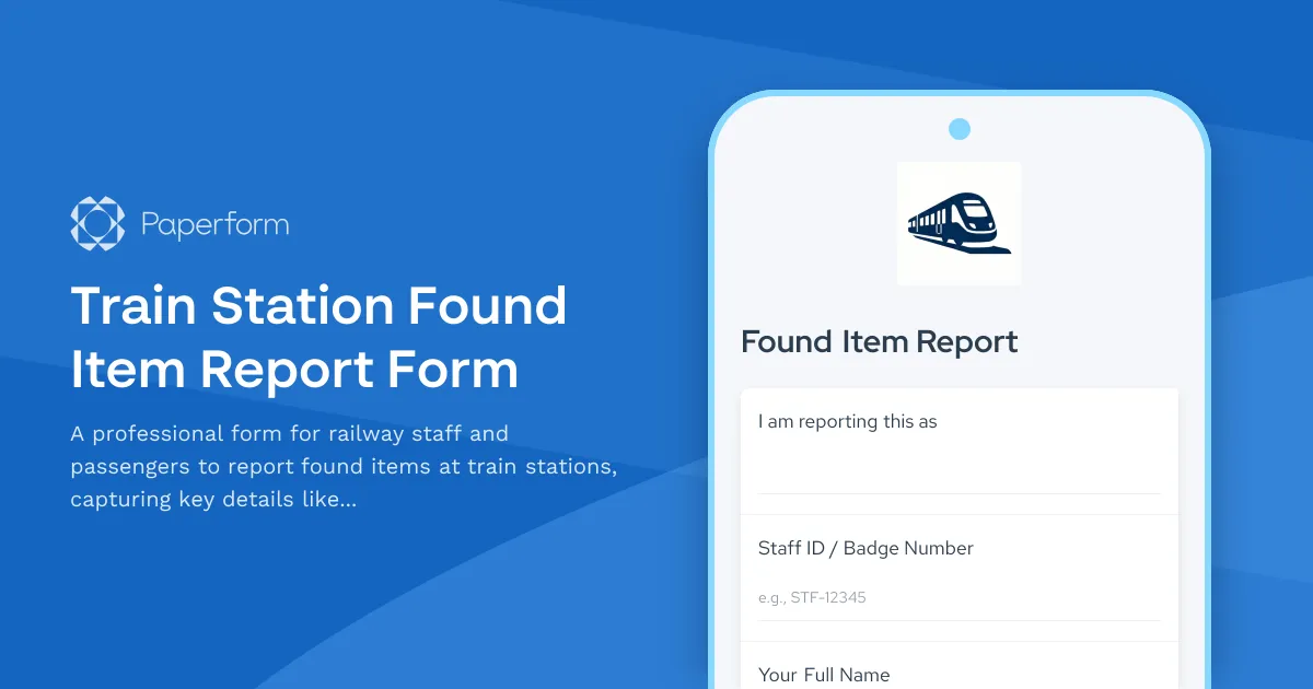 Train Station Found Item Report Form