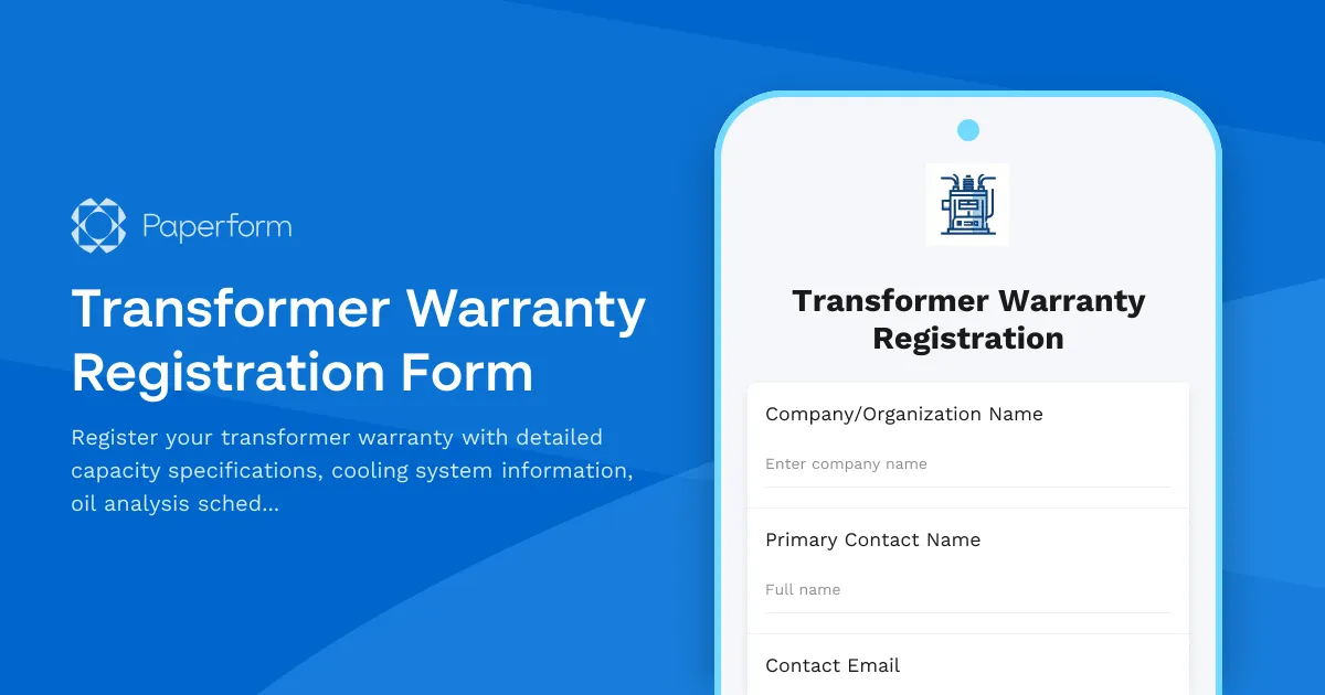 Transformer Warranty Registration Form