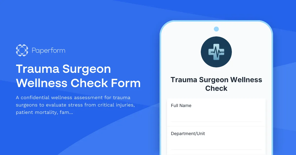 Trauma Surgeon Wellness Check Form