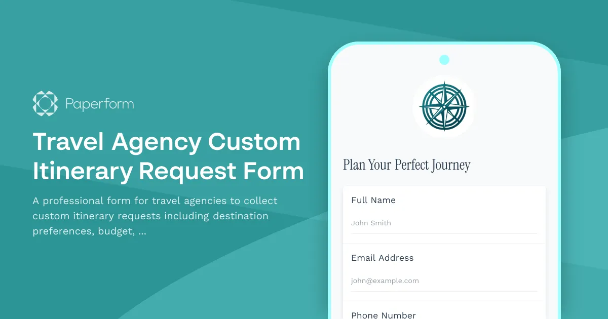 Travel Agency Custom Itinerary Request Form