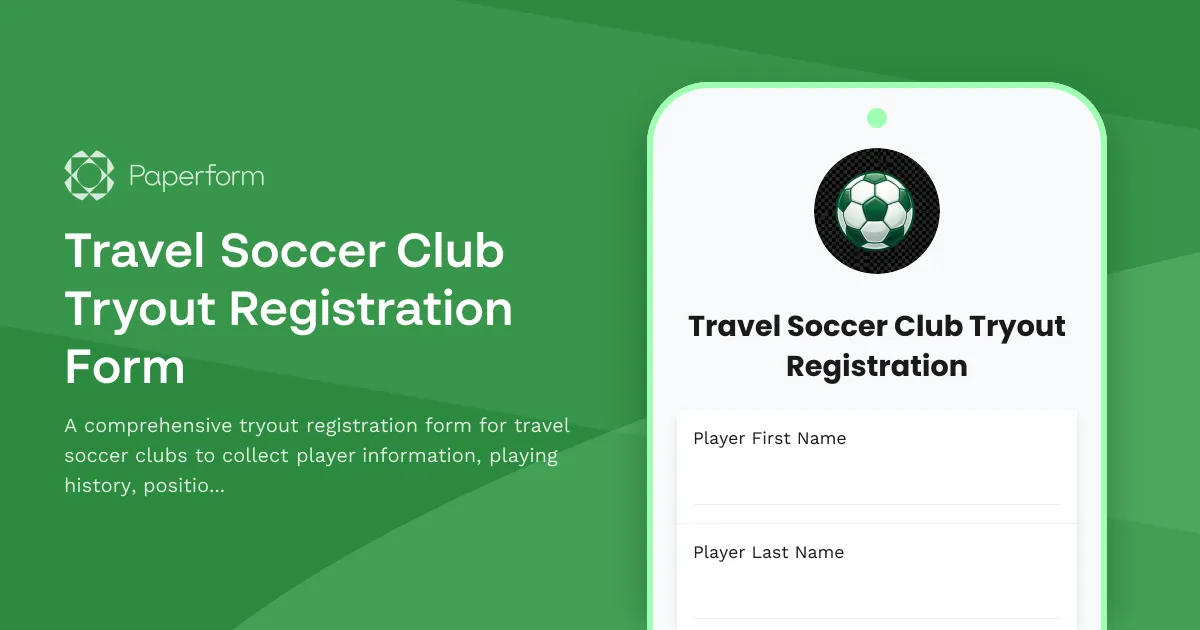 Travel Soccer Club Tryout Registration Form