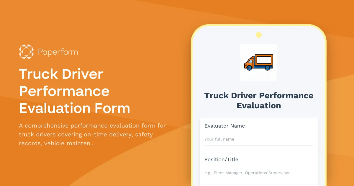 Truck Driver Performance Evaluation Form