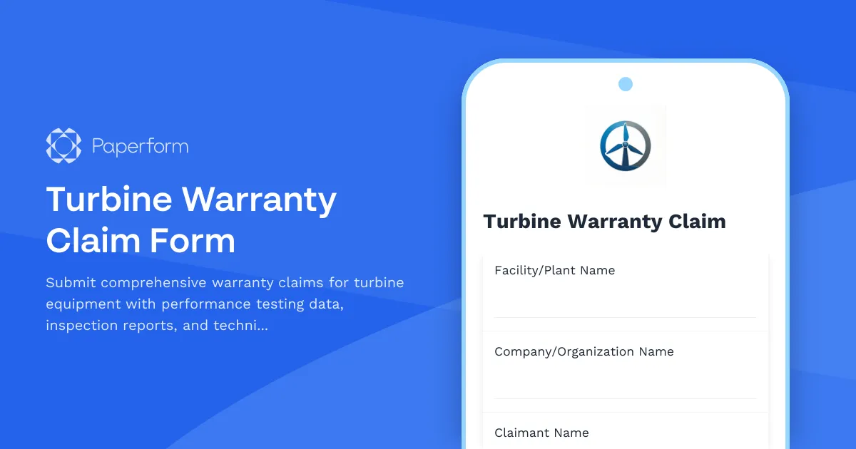 Turbine Warranty Claim Form