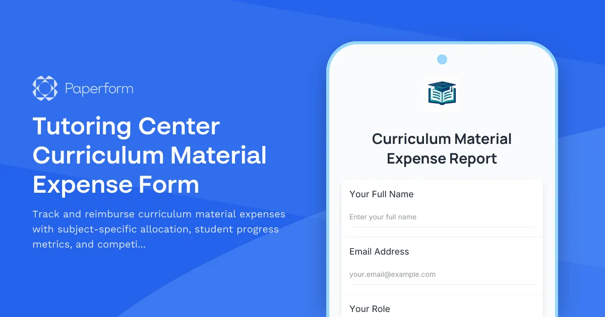 Tutoring Center Curriculum Material Expense Form