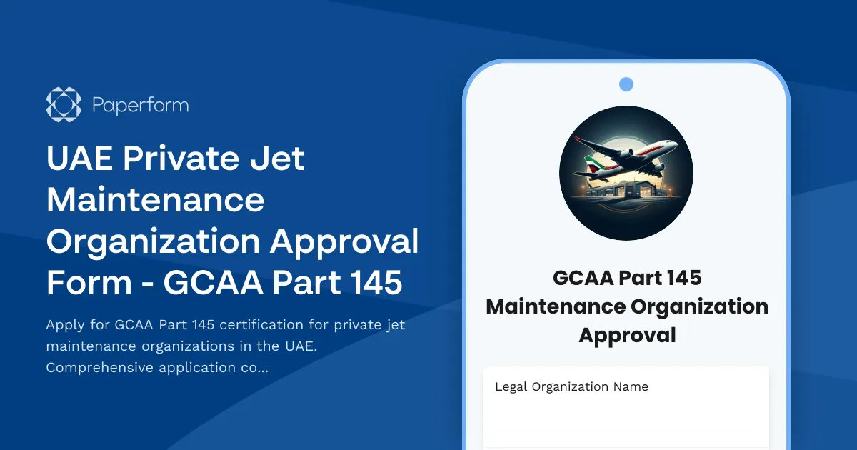 UAE Private Jet Maintenance Organization Approval Form - GCAA Part 145