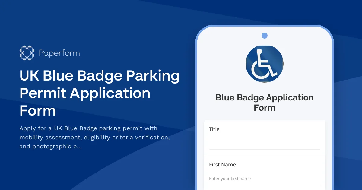 UK Blue Badge Parking Permit Application Form
