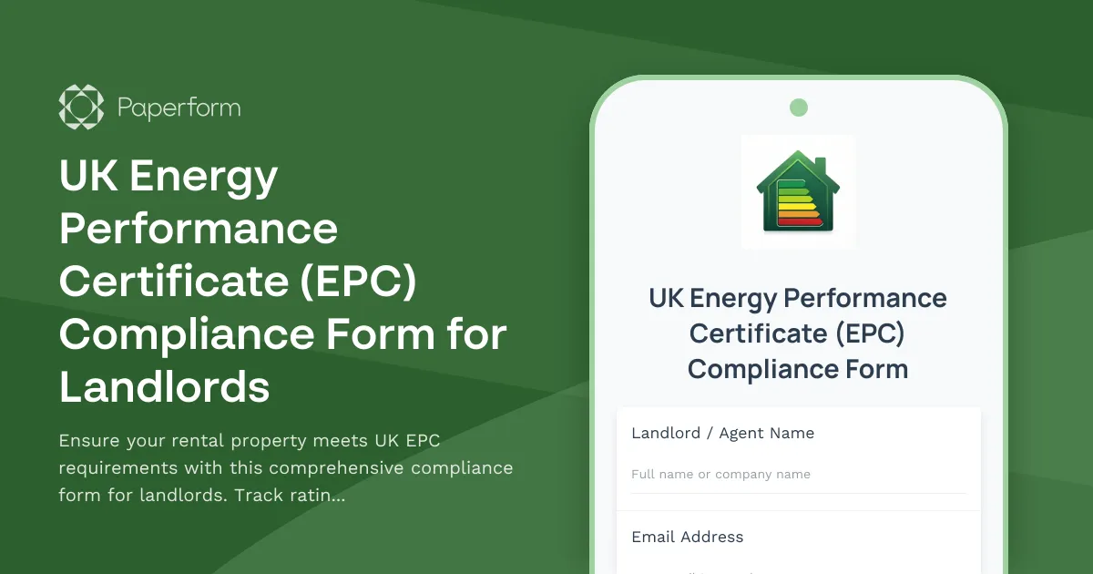 UK Energy Performance Certificate (EPC) Compliance Form for Landlords