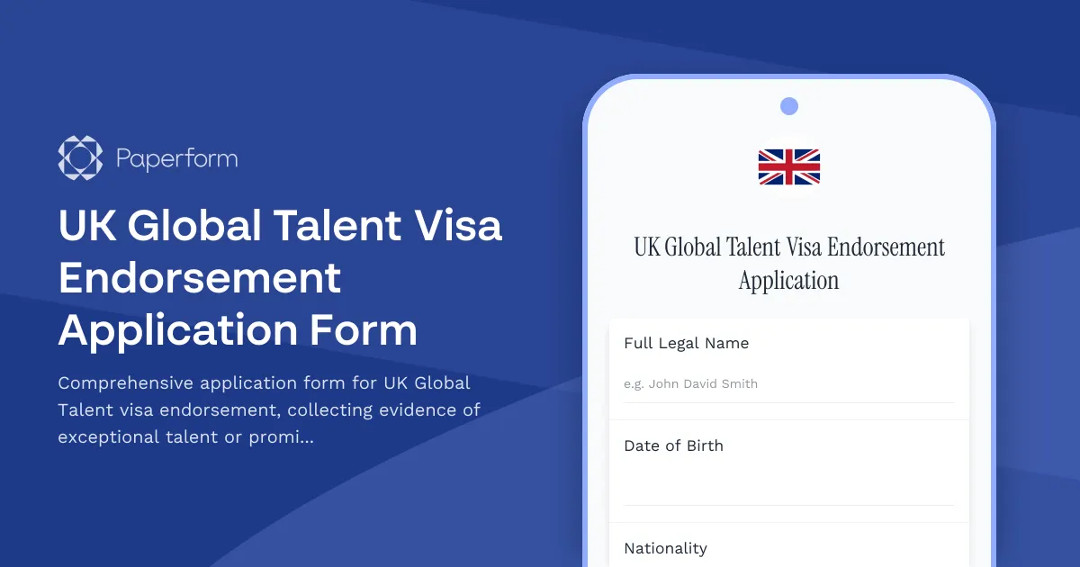 UK Global Talent Visa Endorsement Application Form