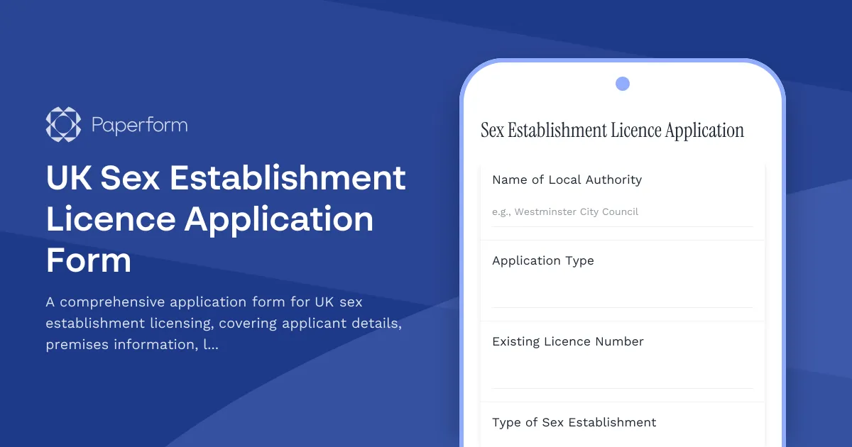 UK Sex Establishment Licence Application Form