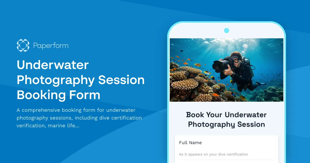 Underwater Photography Session Booking Form