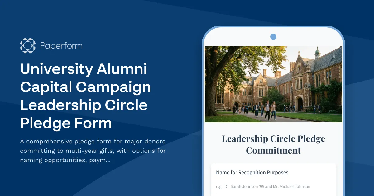 University Alumni Capital Campaign Leadership Circle Pledge Form