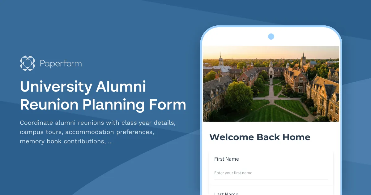 University Alumni Reunion Planning Form