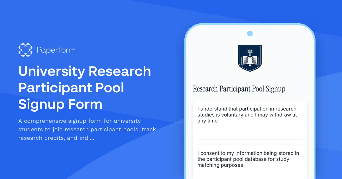University Research Participant Pool Signup Form