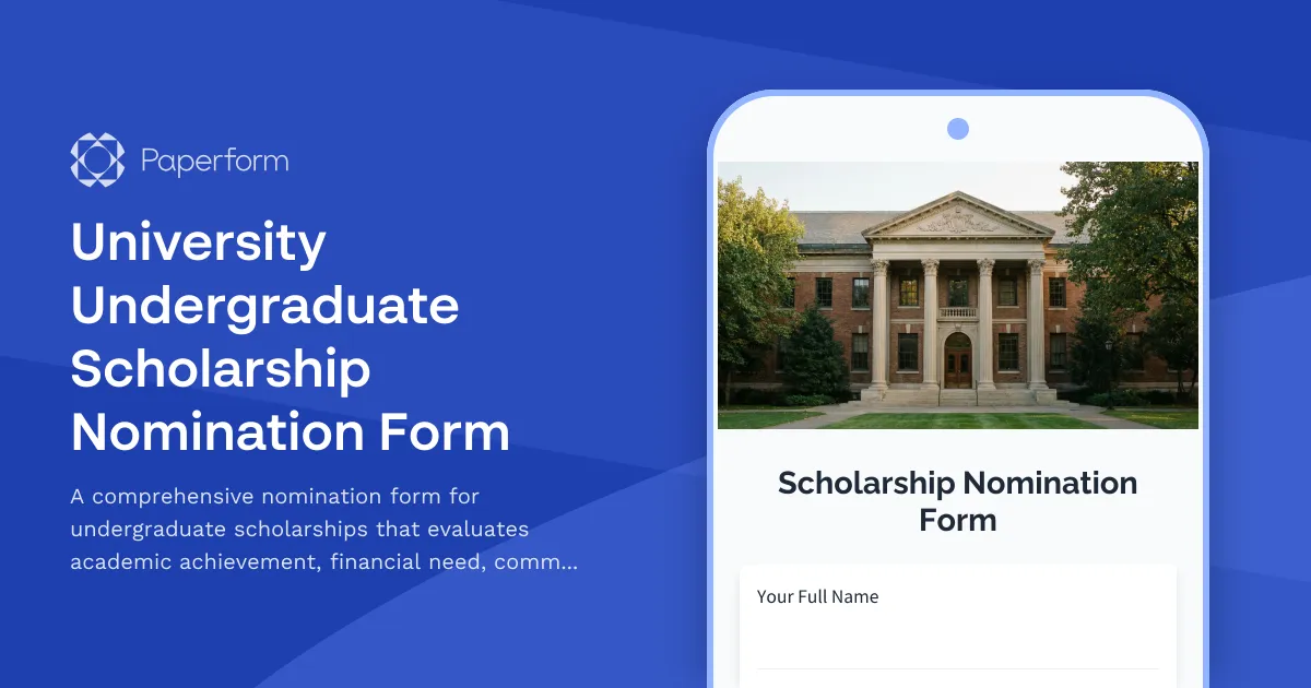 University Undergraduate Scholarship Nomination Form