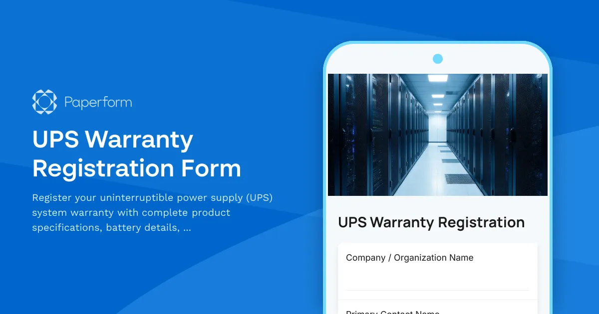 UPS Warranty Registration Form