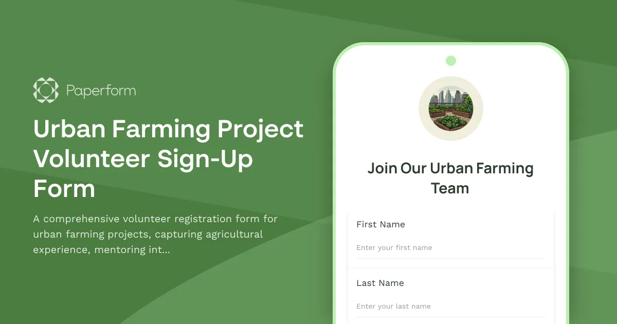 Urban Farming Project Volunteer Sign-Up Form