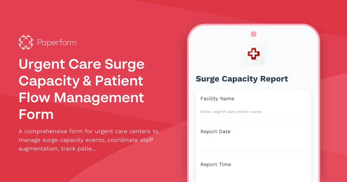 Urgent Care Surge Capacity & Patient Flow Management Form