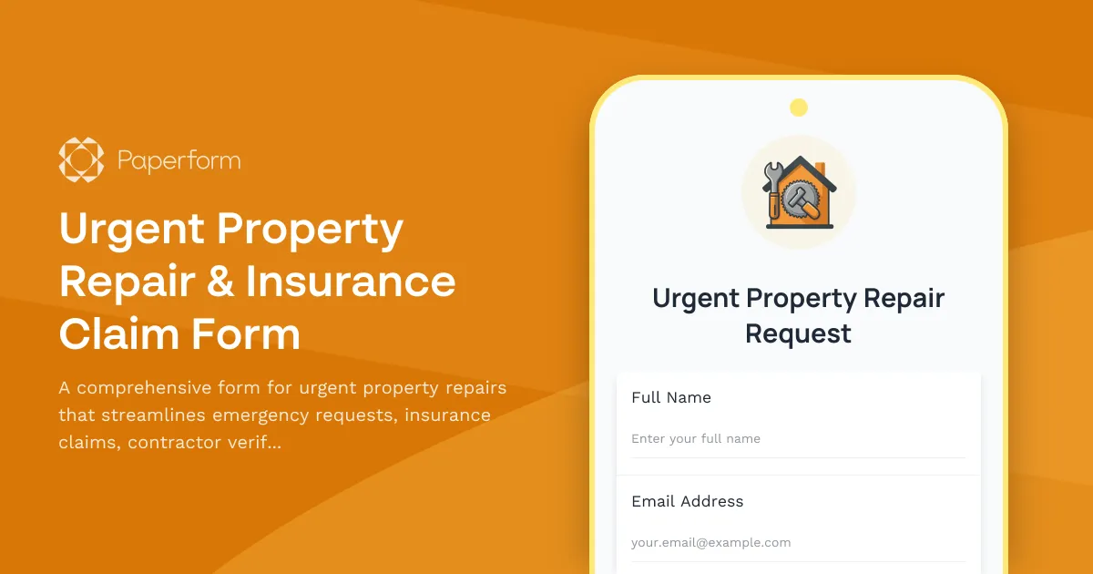 Urgent Property Repair & Insurance Claim Form