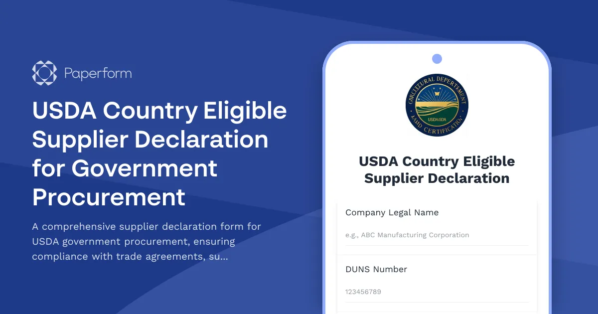 USDA Country Eligible Supplier Declaration for Government Procurement