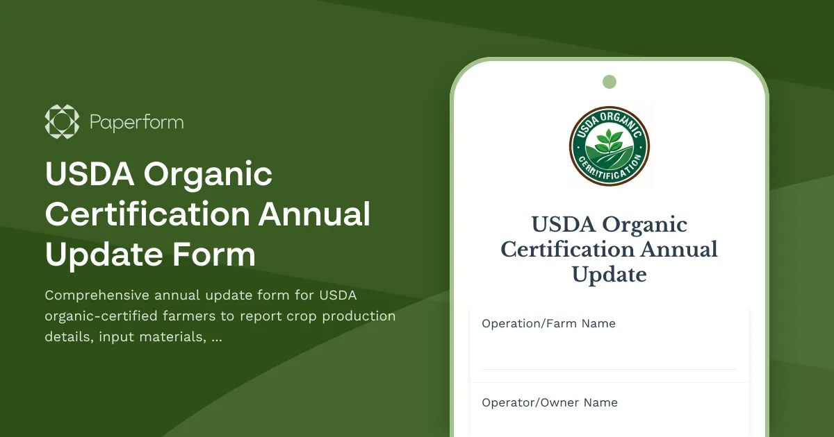 USDA Organic Certification Annual Update Form