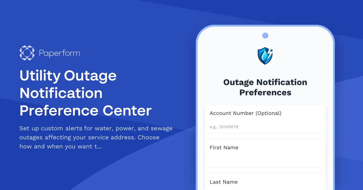 Utility Outage Notification Preference Center