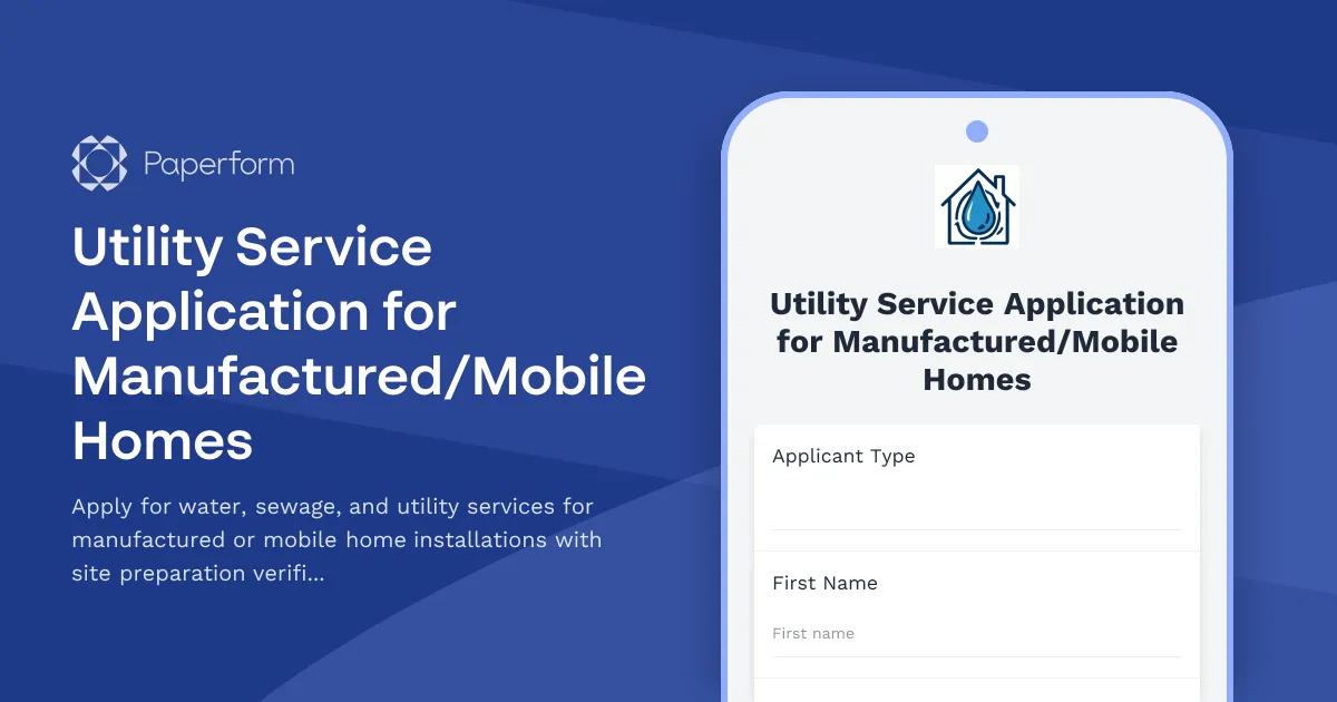 Utility Service Application for Manufactured/Mobile Homes