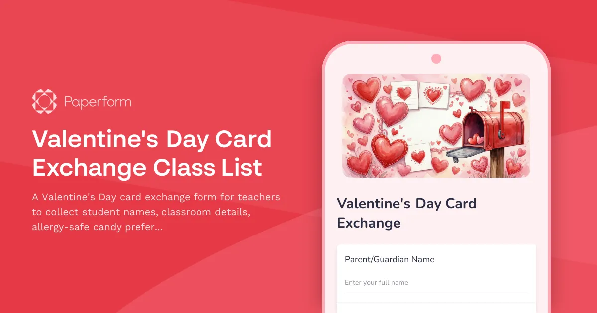 Valentine's Day Card Exchange Class List