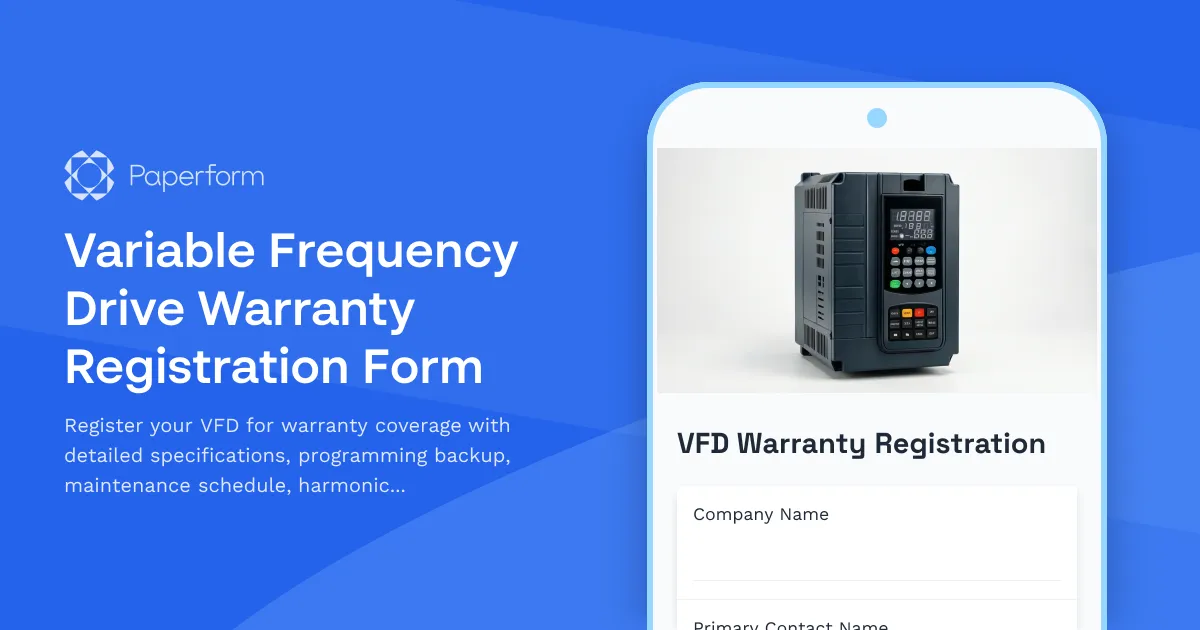 Variable Frequency Drive Warranty Registration Form