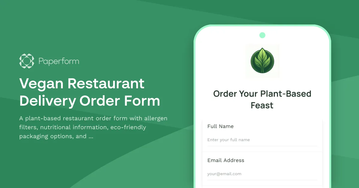 Vegan Restaurant Delivery Order Form