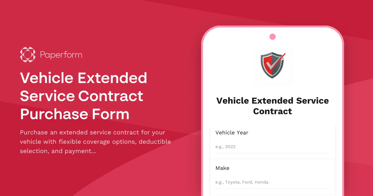 Vehicle Extended Service Contract Purchase Form