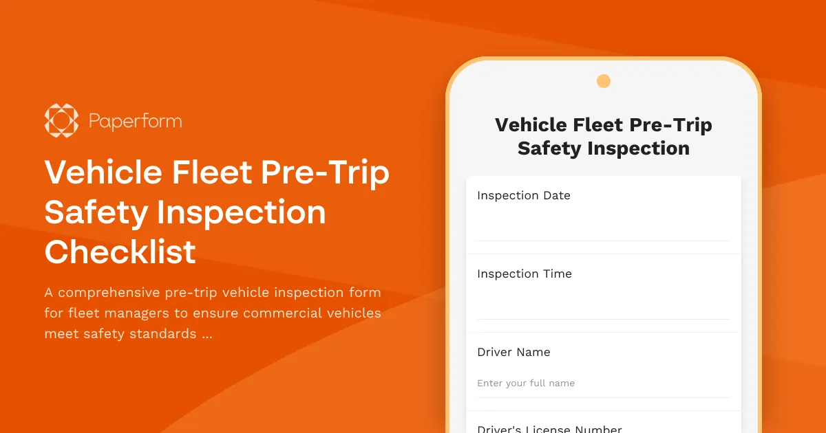 Vehicle Fleet Pre-Trip Safety Inspection Checklist