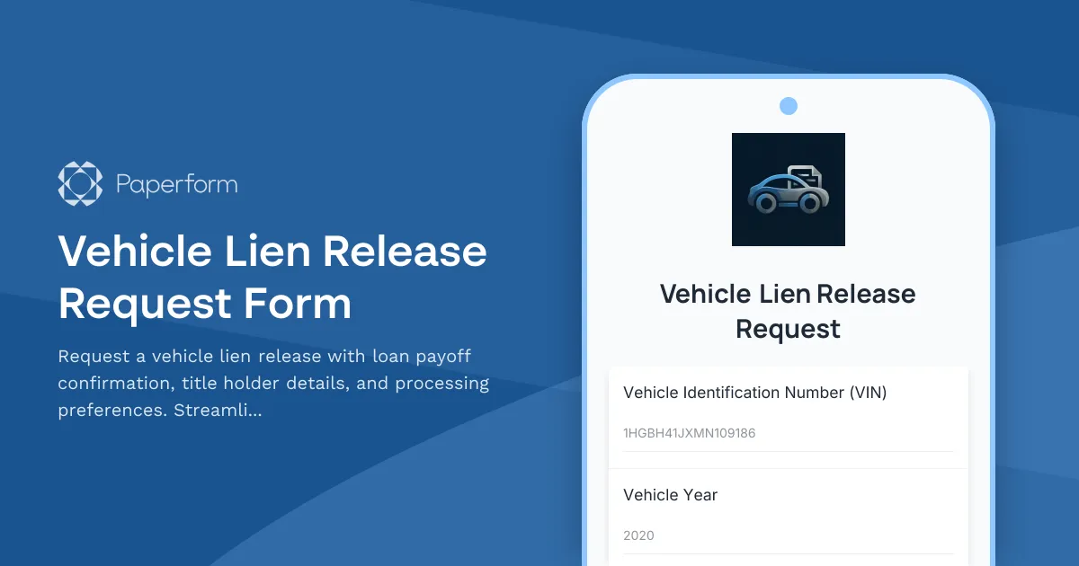 Vehicle Lien Release Request Form