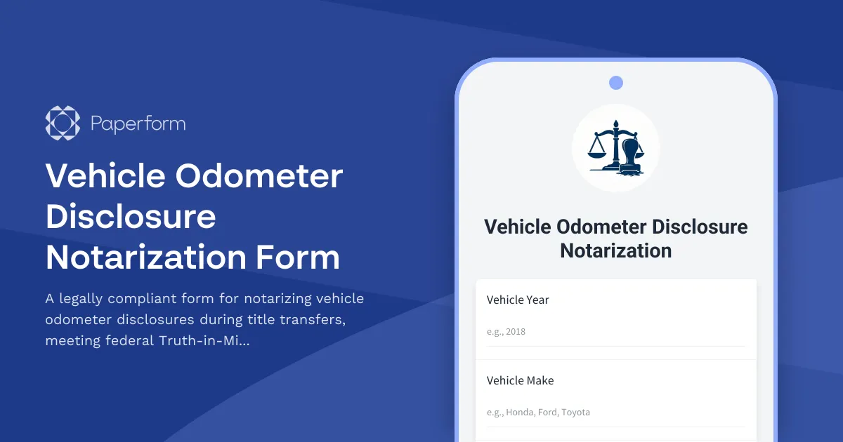 Vehicle Odometer Disclosure Notarization Form