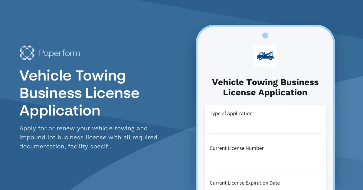 Vehicle Towing Business License Application